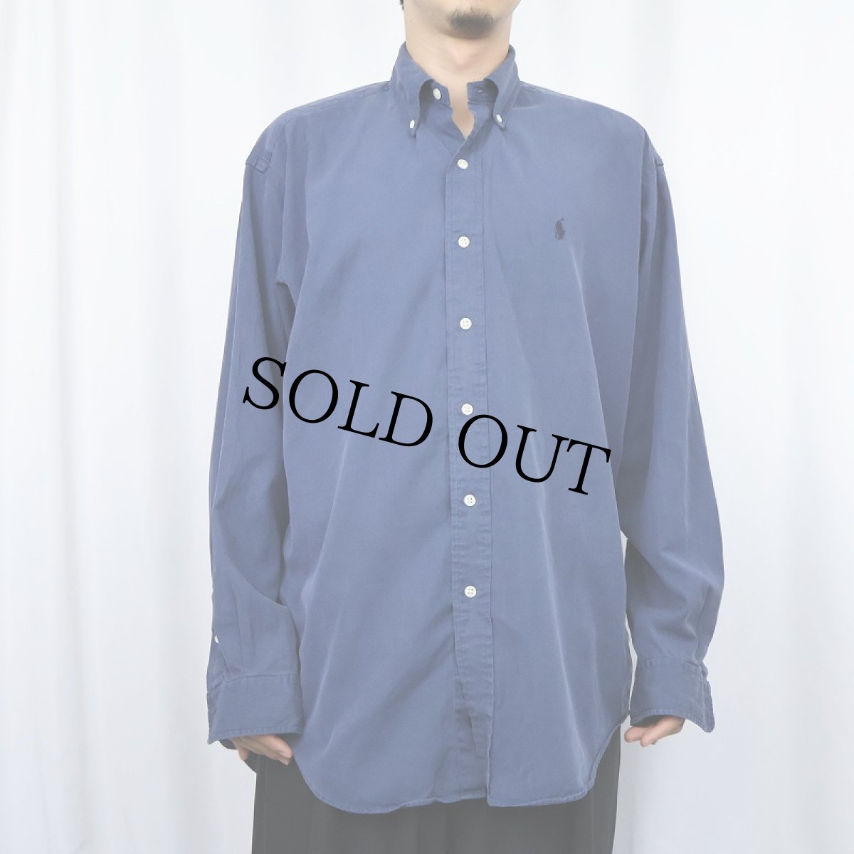 画像2: Ralph Lauren "BLAKE"  HBT シルク×コットン ボタンダウンシャツ NAVY M (2)