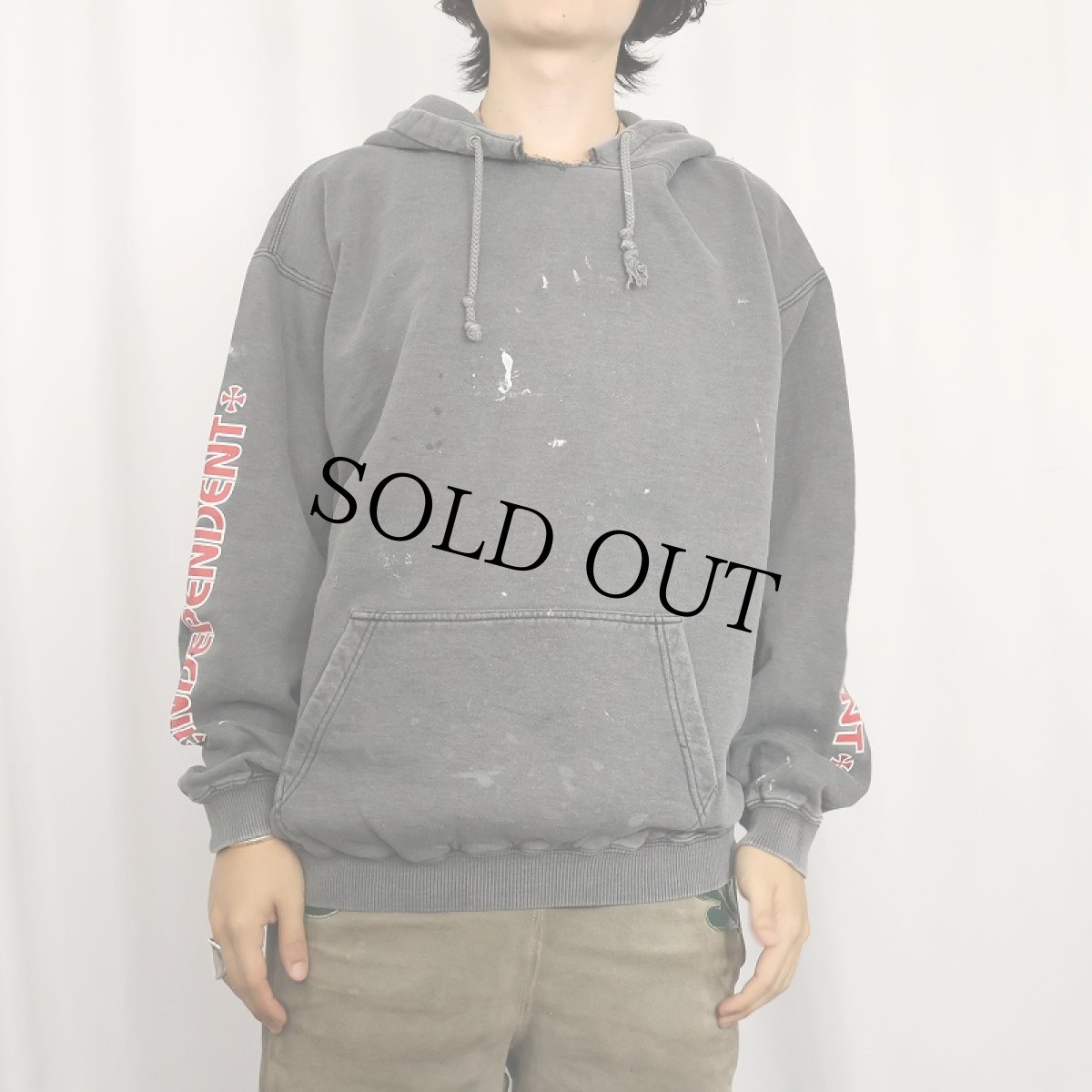 画像3: 90's INDEPENDENT ロゴプリント スウェットフーディー BLACK M (3)