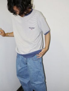 画像1: 90's POLO SPORT Ralph Lauren ボーダー柄 ロゴ刺繍 半袖スウェット L (1)