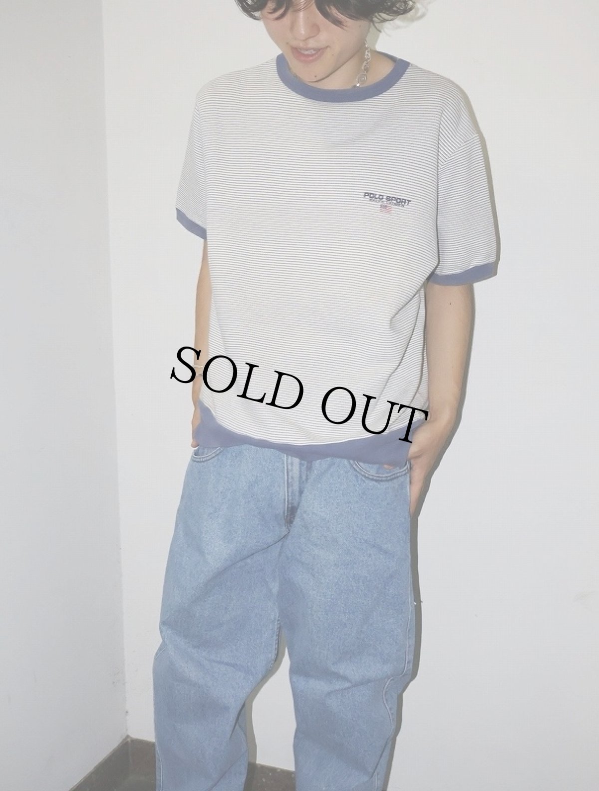 画像5: 90's POLO SPORT Ralph Lauren ボーダー柄 ロゴ刺繍 半袖スウェット L (5)