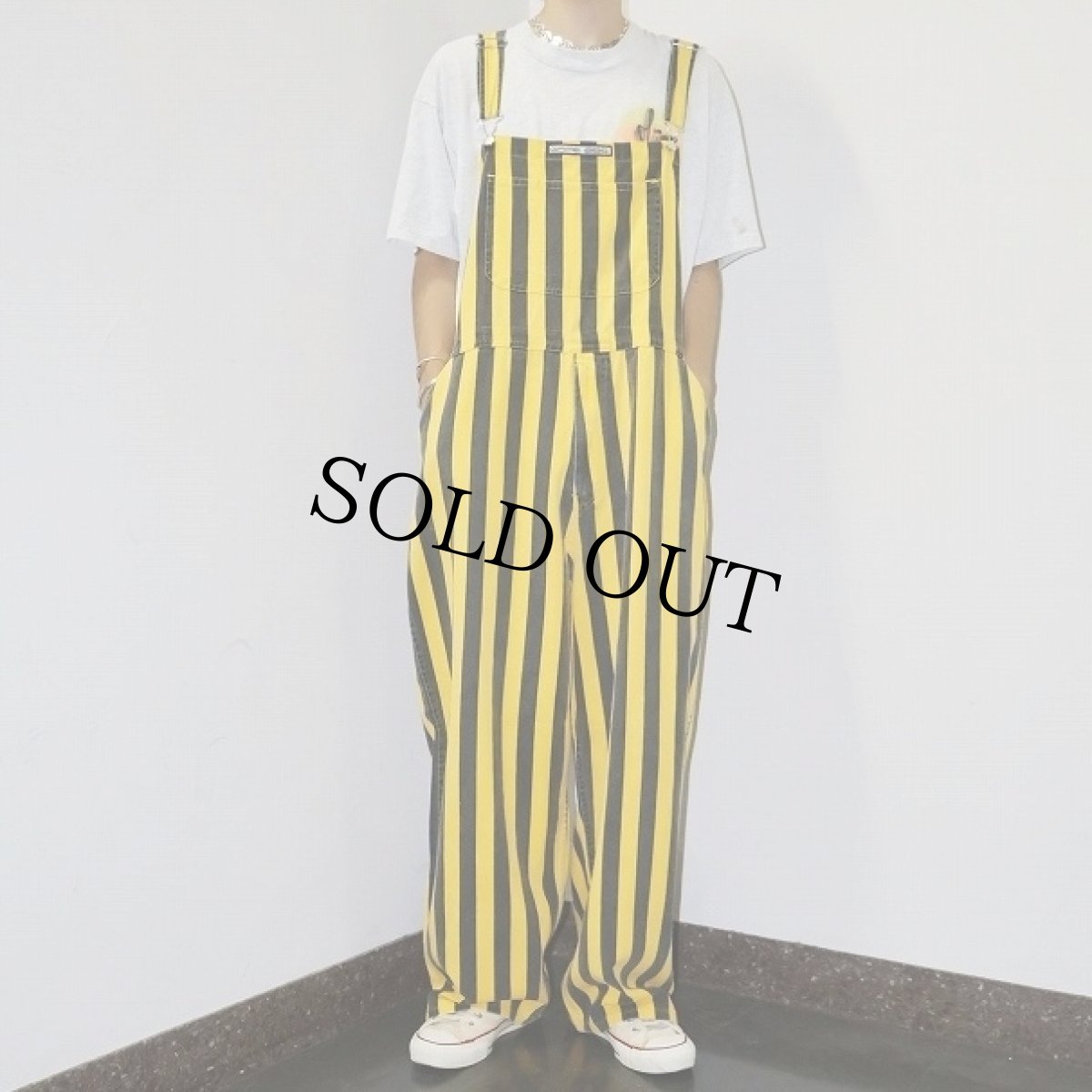 画像4: 90's GAME BIBS ストライプ柄 オーバーオール L (4)