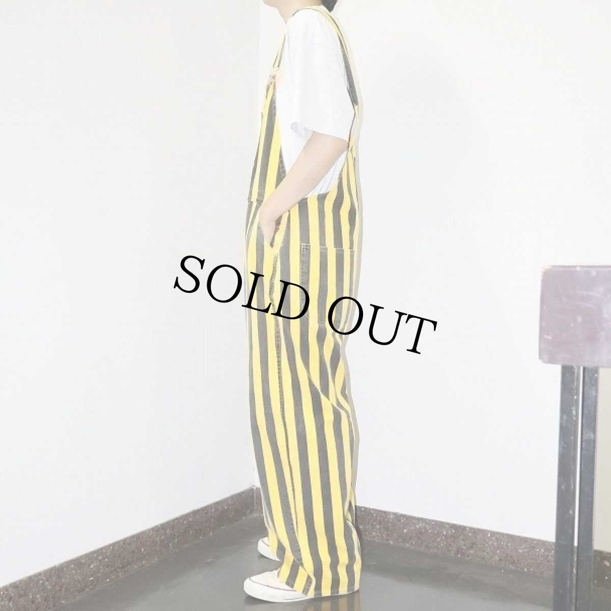 画像5: 90's GAME BIBS ストライプ柄 オーバーオール L (5)