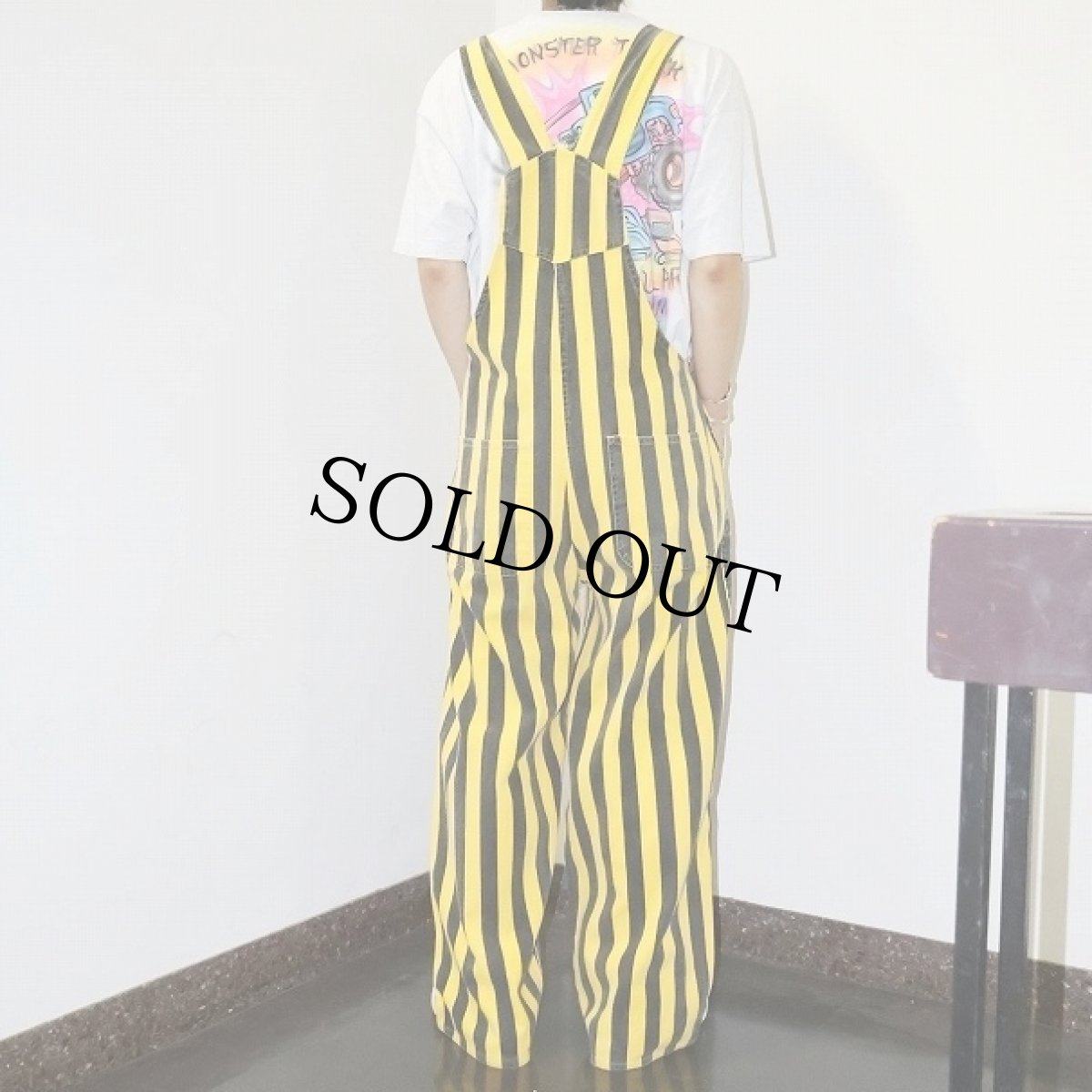 画像6: 90's GAME BIBS ストライプ柄 オーバーオール L (6)