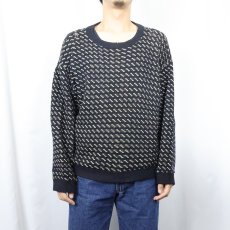 画像2: 60〜70's L.L.Bean 筆記体タグ NORWAY製 バーズアイ柄 ウール×レーヨンニットセーター NAVY M (2)