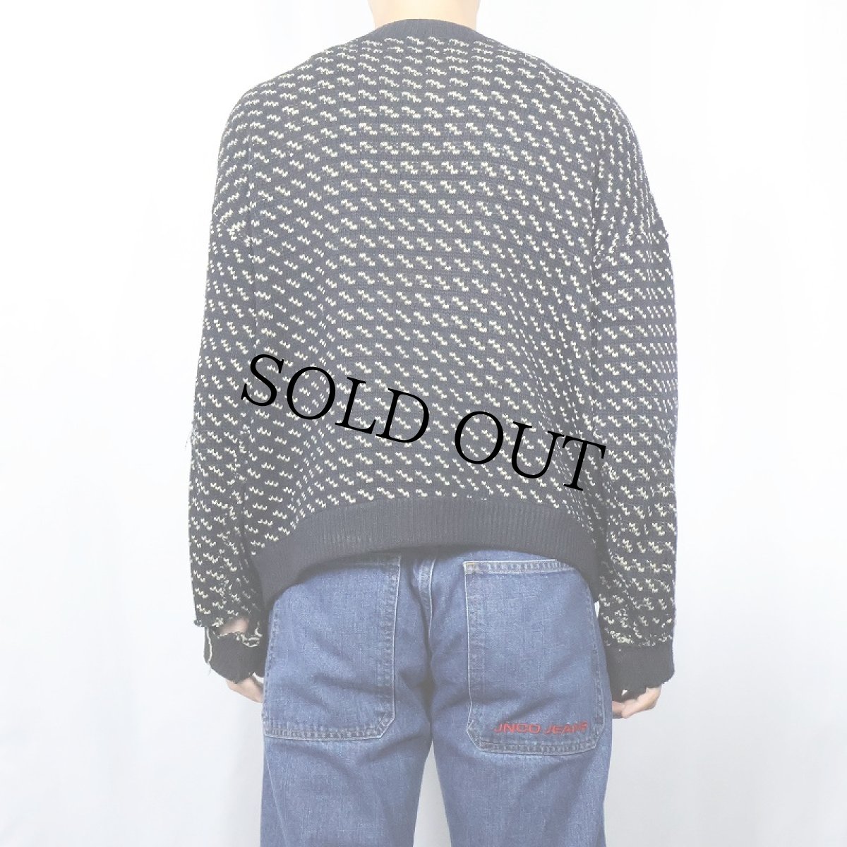 画像3: 60〜70's L.L.Bean 筆記体タグ NORWAY製 バーズアイ柄 ウール×レーヨンニットセーター NAVY M (3)