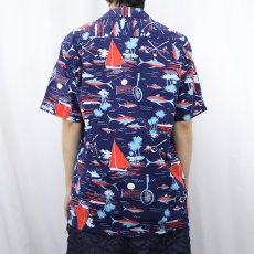 画像3: 60's〜 オールオーバーパターン コットンアロハシャツ NAVY  (3)