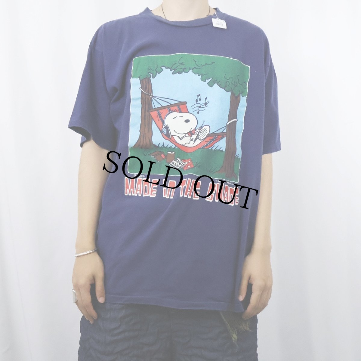 画像2: 90's SNOOPY "MADE IN THE SHADE" キャラクタープリントTシャツ NAVY XL (2)