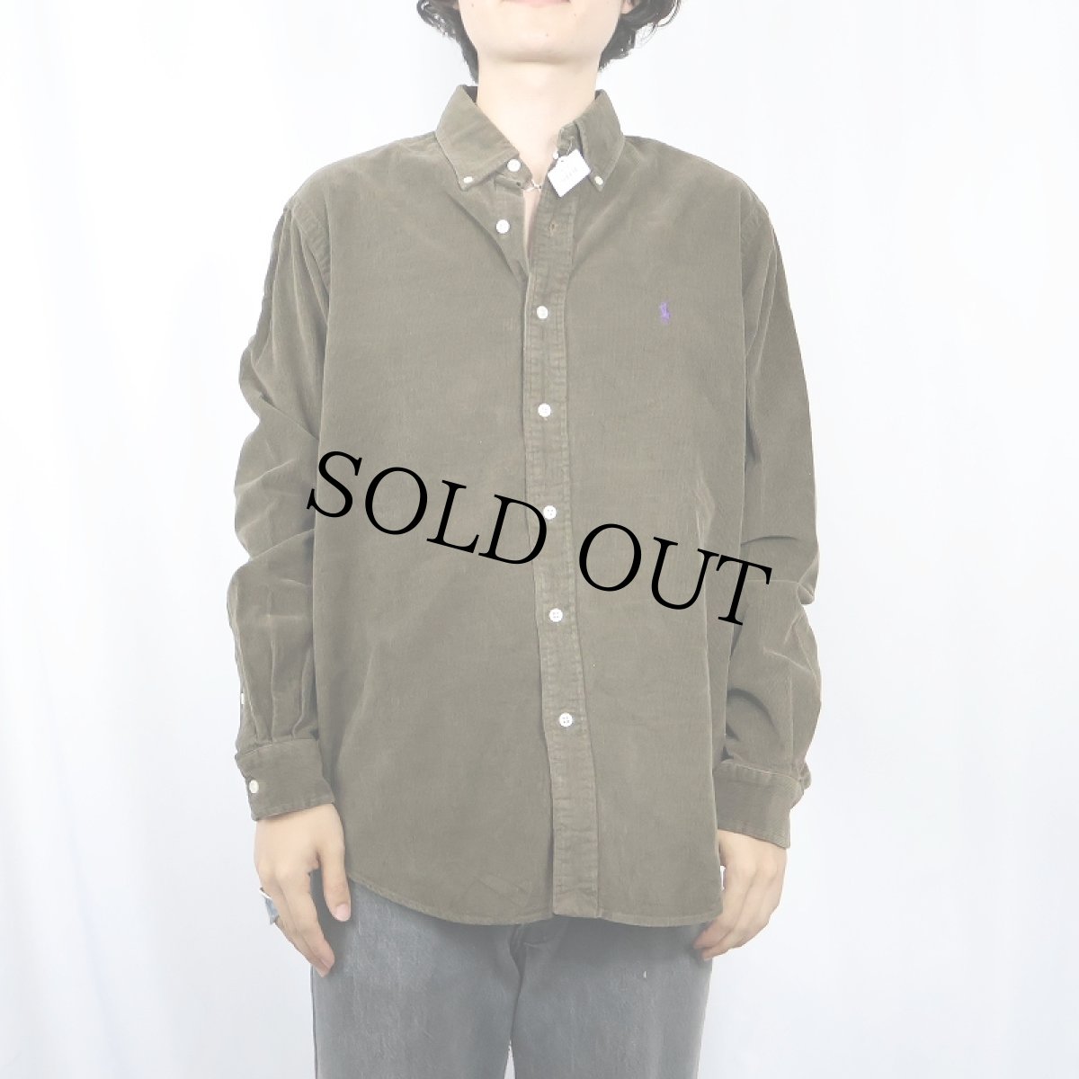 画像2: POLO Ralph Lauren "CUSTOM FIT" ロゴ刺繍 コーデュロイ ボタンダウンシャツ BROWN L (2)