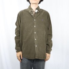 画像2: POLO Ralph Lauren "CUSTOM FIT" ロゴ刺繍 コーデュロイ ボタンダウンシャツ BROWN L (2)