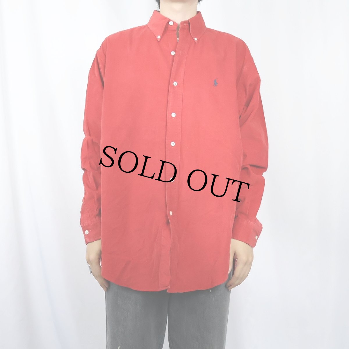 画像2: POLO Ralph Lauren "BLAKE" ロゴ刺繍 コーデュロイ ボタンダウンシャツ M (2)