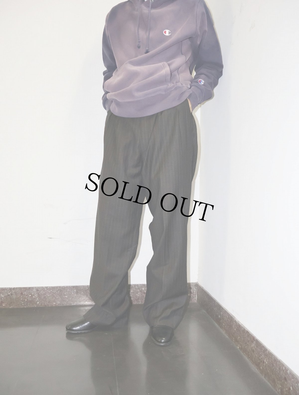 画像3: ストライプ柄 2タック ウールスラックス W34 (3)