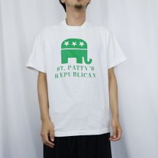 画像2: 90's USA製 "ST.PATTY'S REPUBLICAN" 像イラスト メッセージプリントTシャツ L  (2)