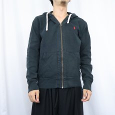 画像2: POLO Ralph Lauren ロゴ刺繍 スウェットジップパーカー BLACK M (2)