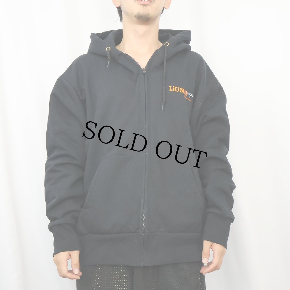 画像2: 90's CAMBER USA製 "LIUNA! LOCAL 3 Feel the Power" 裏サーマル スウェットジップパーカー BLACK XL (2)