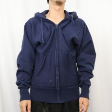 画像2: 90's CAMBER USA製 裏サーマル スウェットジップパーカー NAVY M (2)