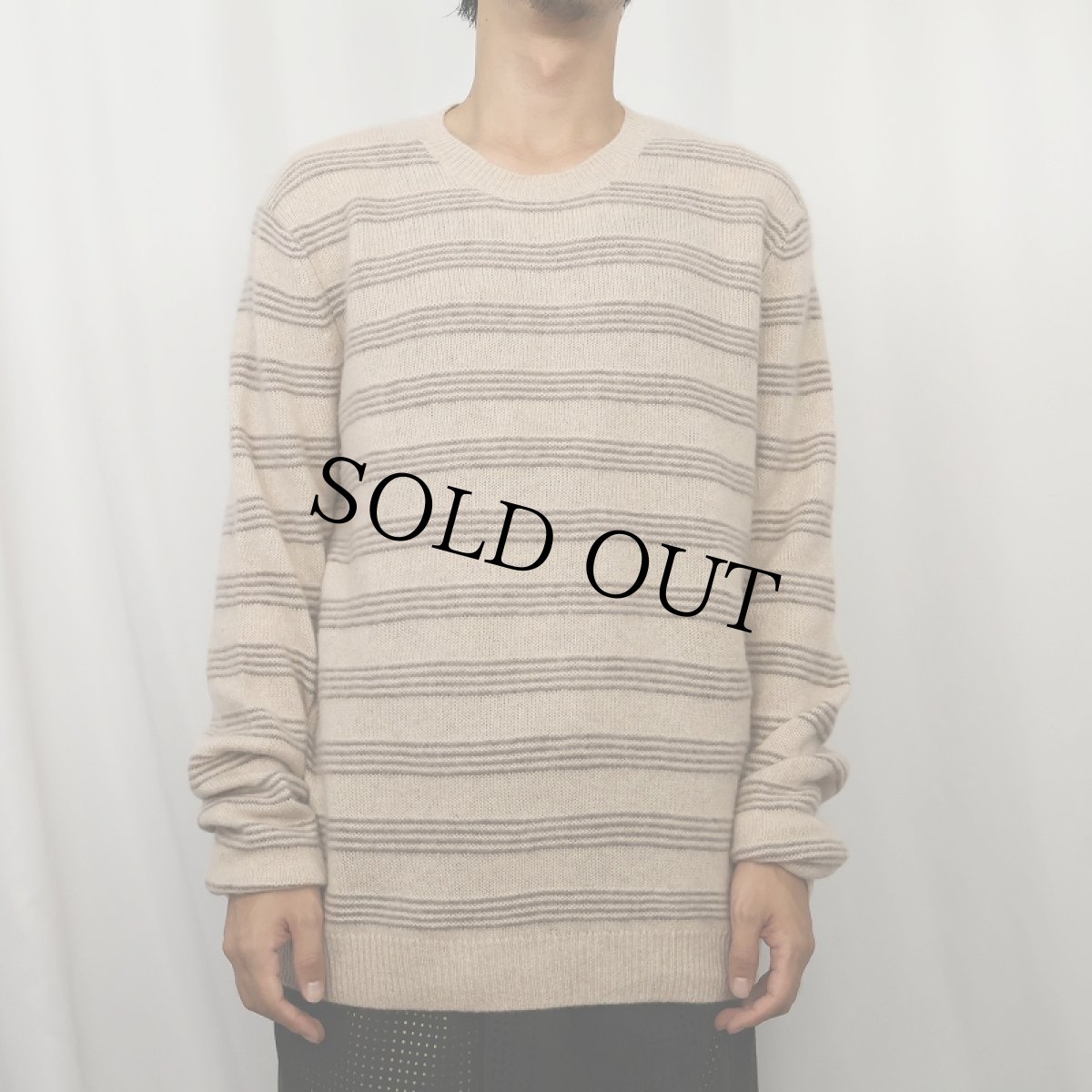 画像2: SAKS FIFTH AVENUE ボーダー柄 カシミアニットセーター L (2)