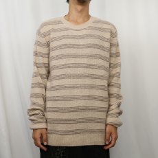 画像2: SAKS FIFTH AVENUE ボーダー柄 カシミアニットセーター L (2)