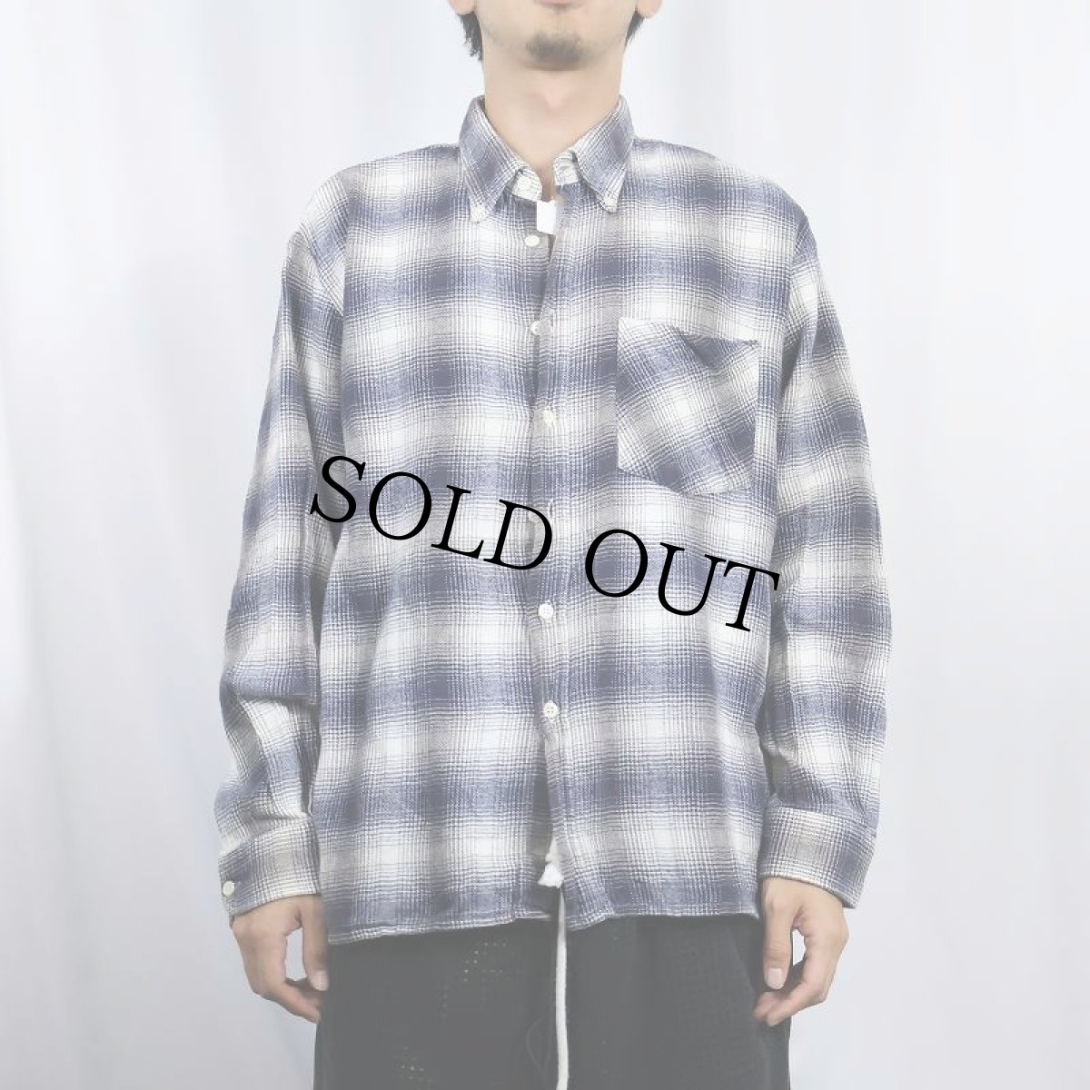 画像2: オンブレーチェック柄 ボタンダウン ライトネルシャツ L (2)