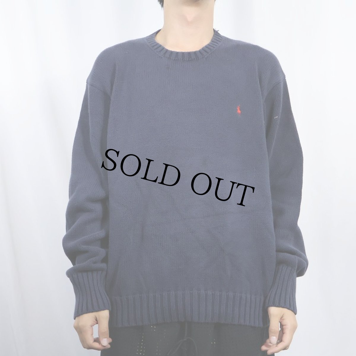 画像2: POLO Ralph Lauren ロゴ刺繍 コットンニットセーター NAVY XL (2)