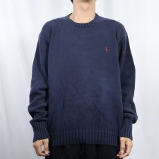 画像2: POLO Ralph Lauren ロゴ刺繍 コットンニットセーター NAVY XL (2)