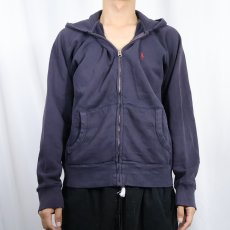 画像2: POLO Ralph Lauren ロゴ刺繍 スウェットジップパーカー NAVY M (2)