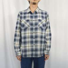 画像2: PENDLETON オンブレーチェック柄 コットンボタンダウンシャツ L (2)