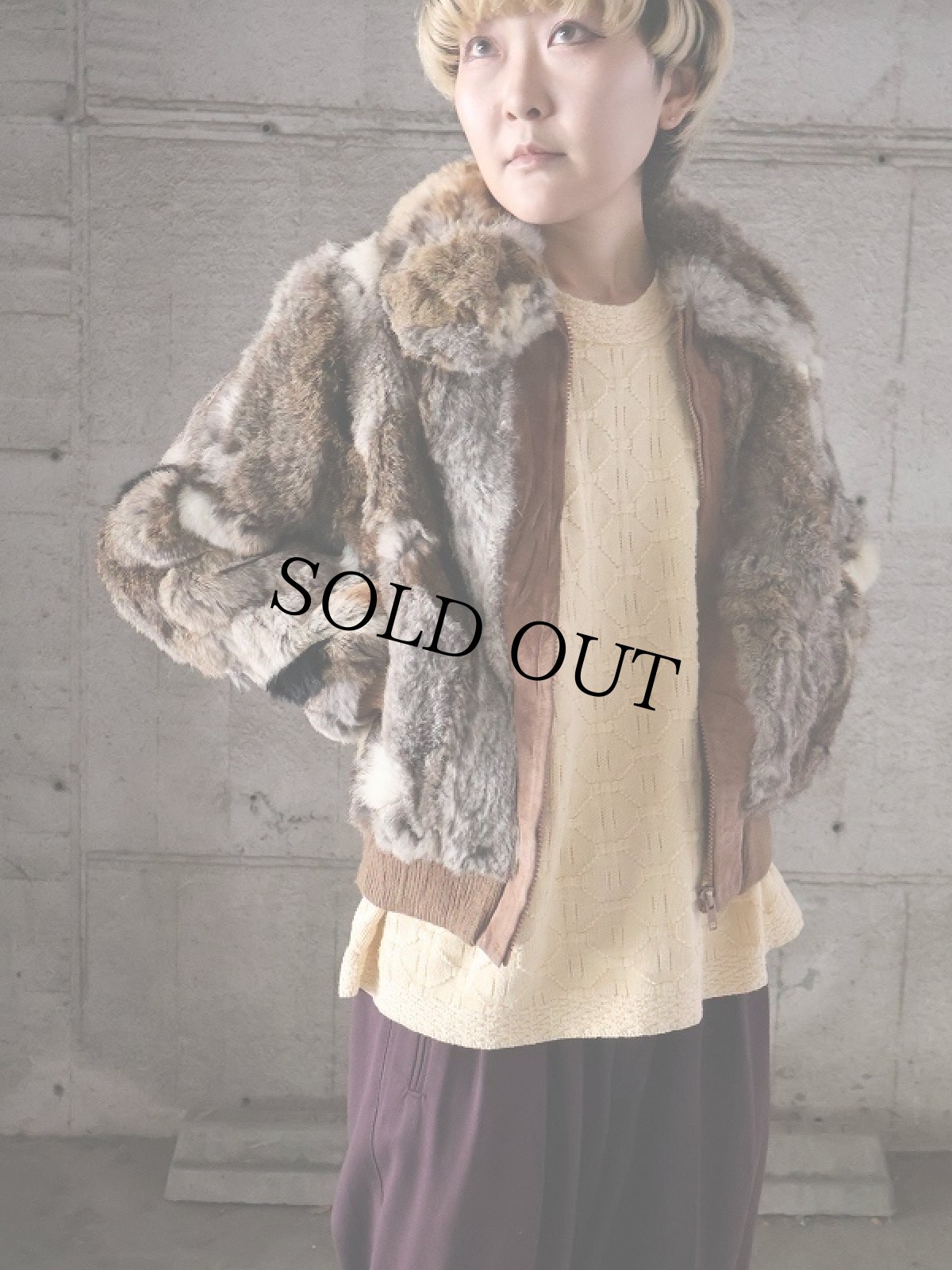 画像1: 70〜80's GNIUNE CHINA RABBIT FUR ラビットファージップジャケット L (1)