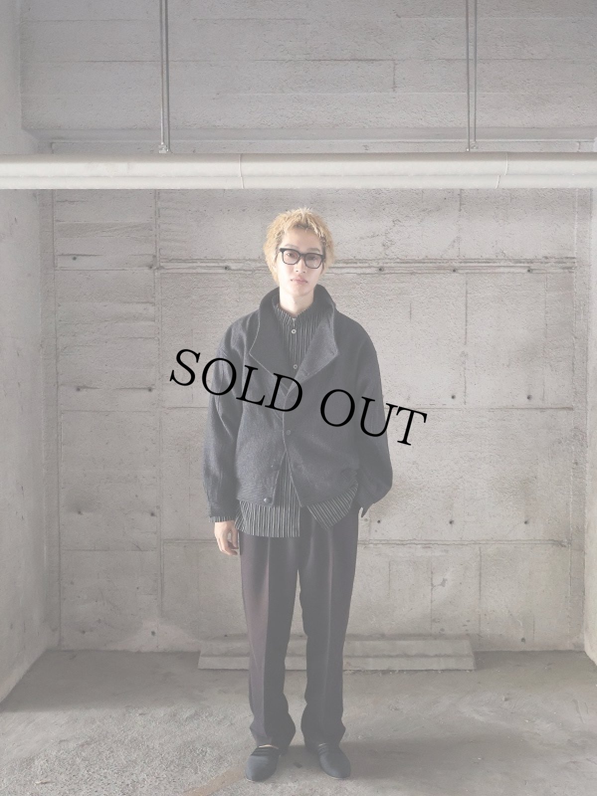 画像4: オフネック デザインウールジャケット DARK GRAY (4)