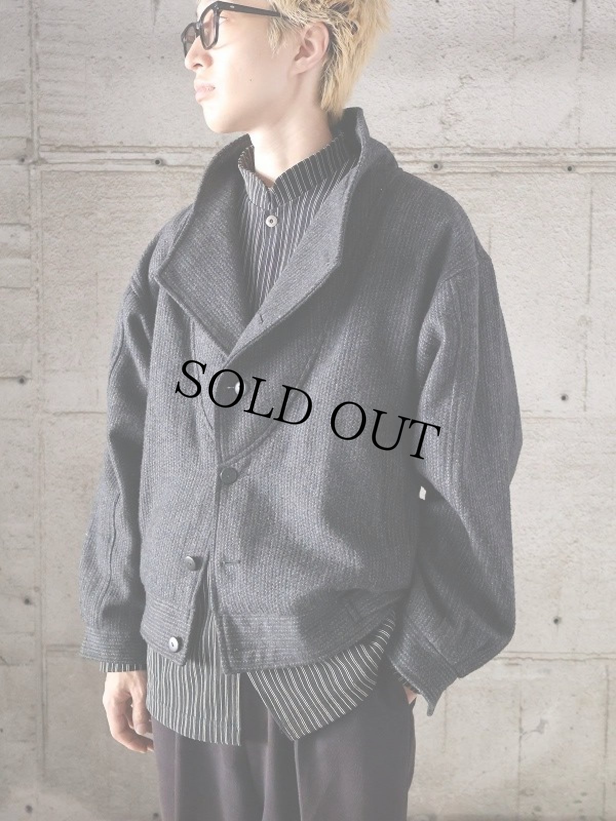 画像2: オフネック デザインウールジャケット DARK GRAY (2)