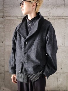画像2: オフネック デザインウールジャケット DARK GRAY (2)