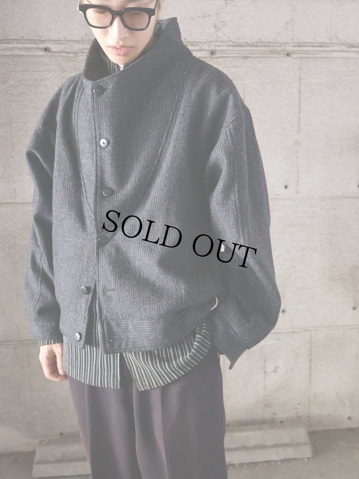 画像1: オフネック デザインウールジャケット DARK GRAY (1)