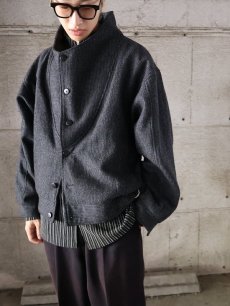 画像1: オフネック デザインウールジャケット DARK GRAY (1)
