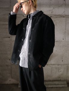 画像1: 90's Terry Lewis ストライプ柄 スエードレザージャケット BLACK L (1)