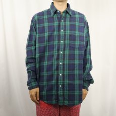 画像2: 80〜90's L.L.Bean USA製 ブラックウォッチチェック柄 ライトネルシャツ L (2)
