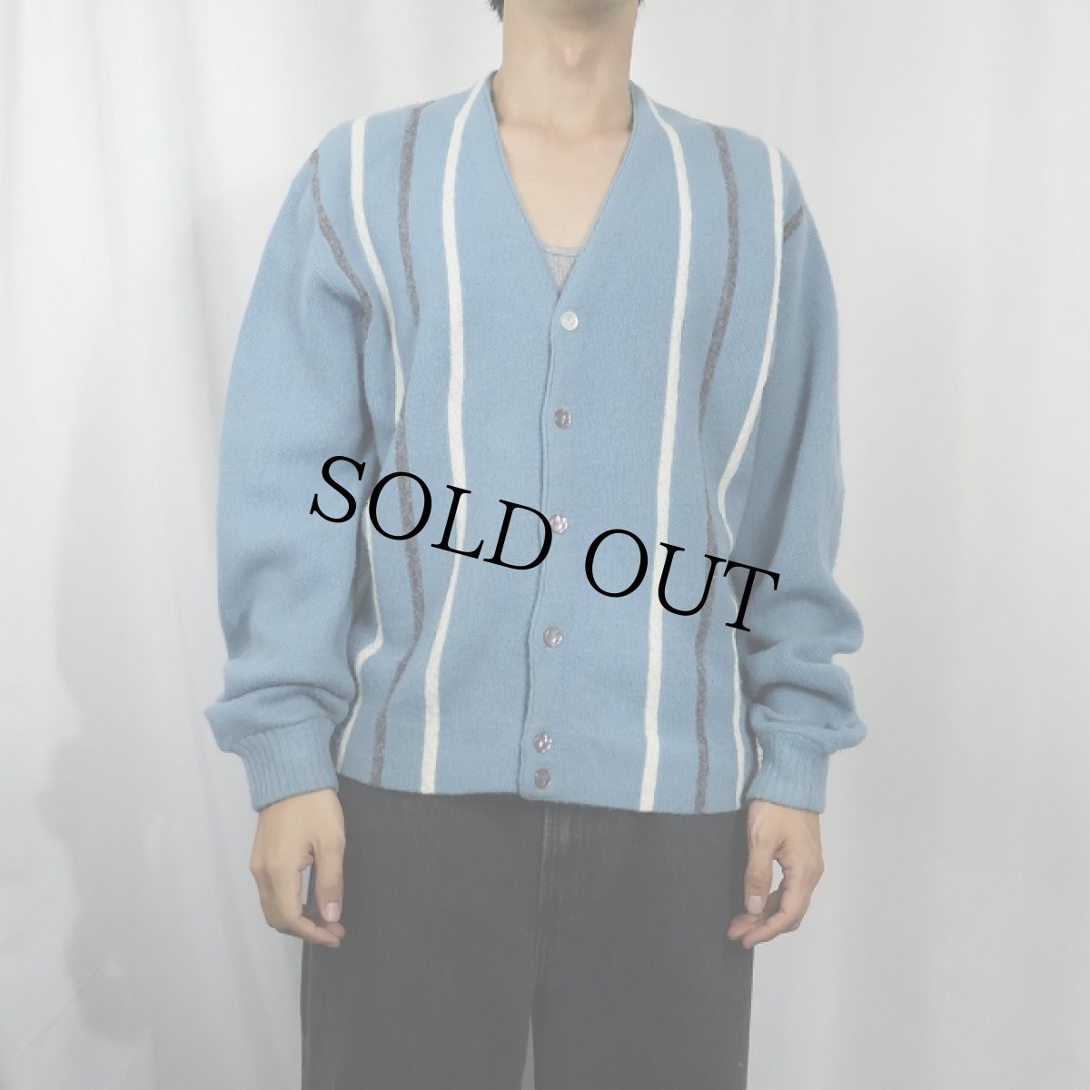 画像2: 70's〜 マルチストライプ柄 アクリルニットカーディガン (2)