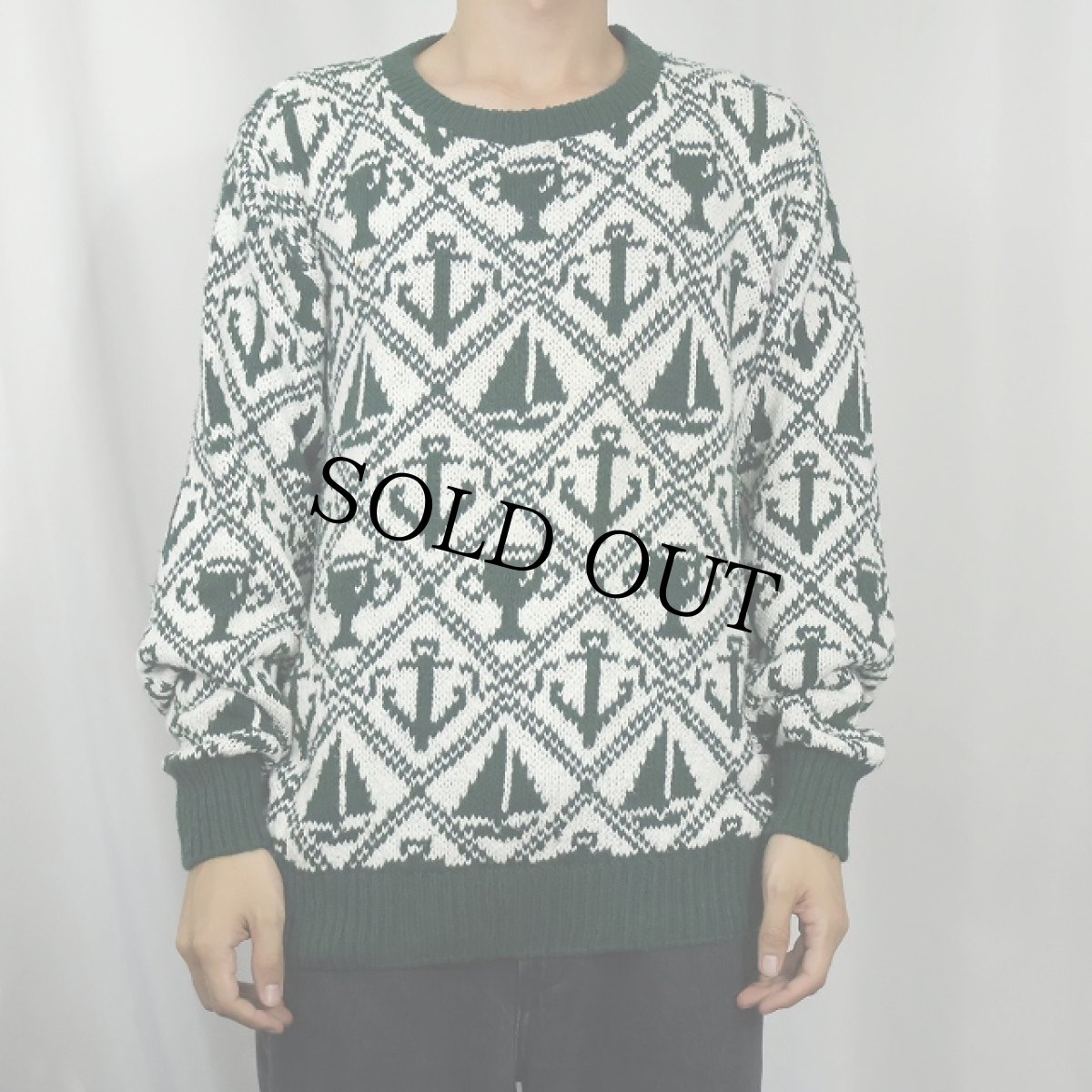 画像2: 90's LANDS'END USA製 総柄 コットンニットセーター M (2)