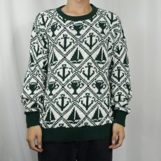 画像2: 90's LANDS'END USA製 総柄 コットンニットセーター M (2)