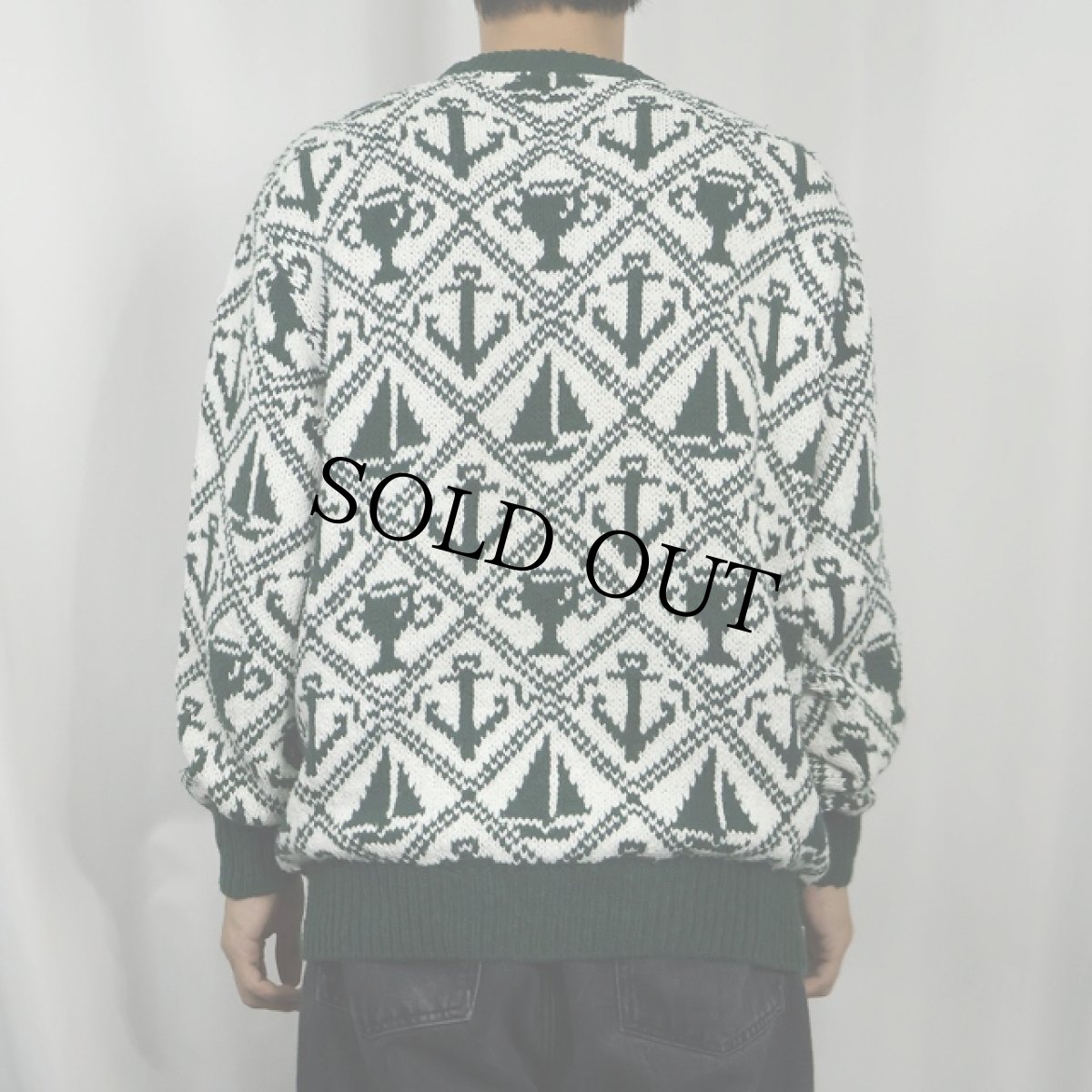 画像3: 90's LANDS'END USA製 総柄 コットンニットセーター M (3)