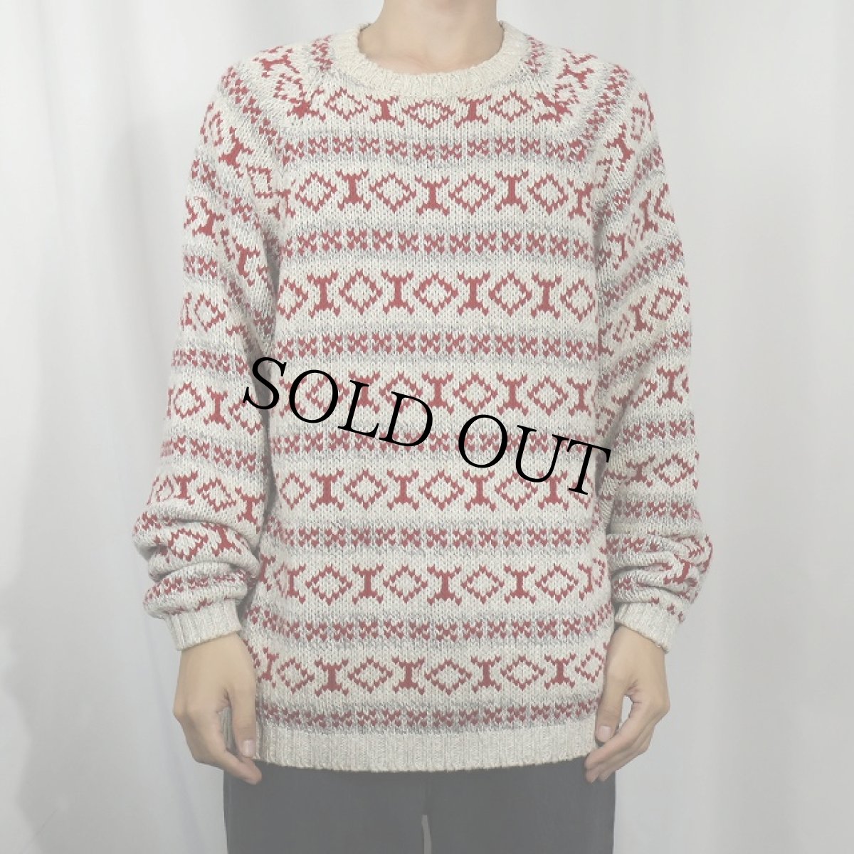 画像2: 90's J.CREW ノルディック柄 コットンニットセーター L (2)