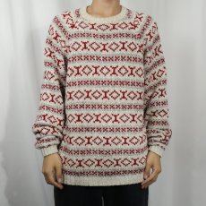 画像2: 90's J.CREW ノルディック柄 コットンニットセーター L (2)