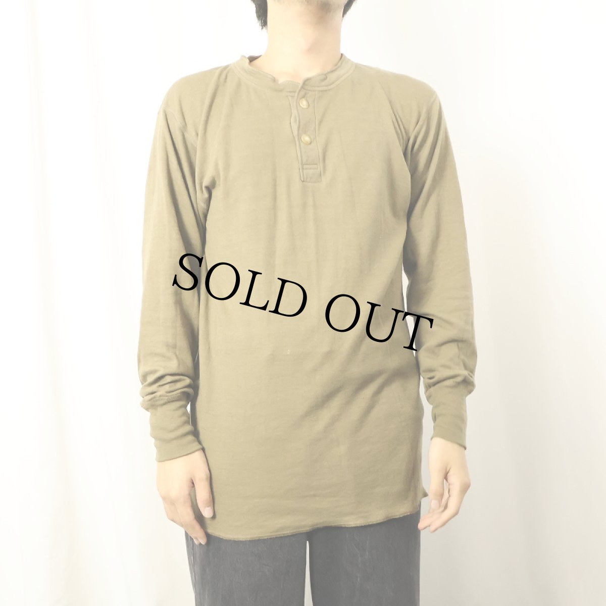 画像2: 90's duofold USA製 ヘンリーネック 無地 2PLYカットソー L (2)