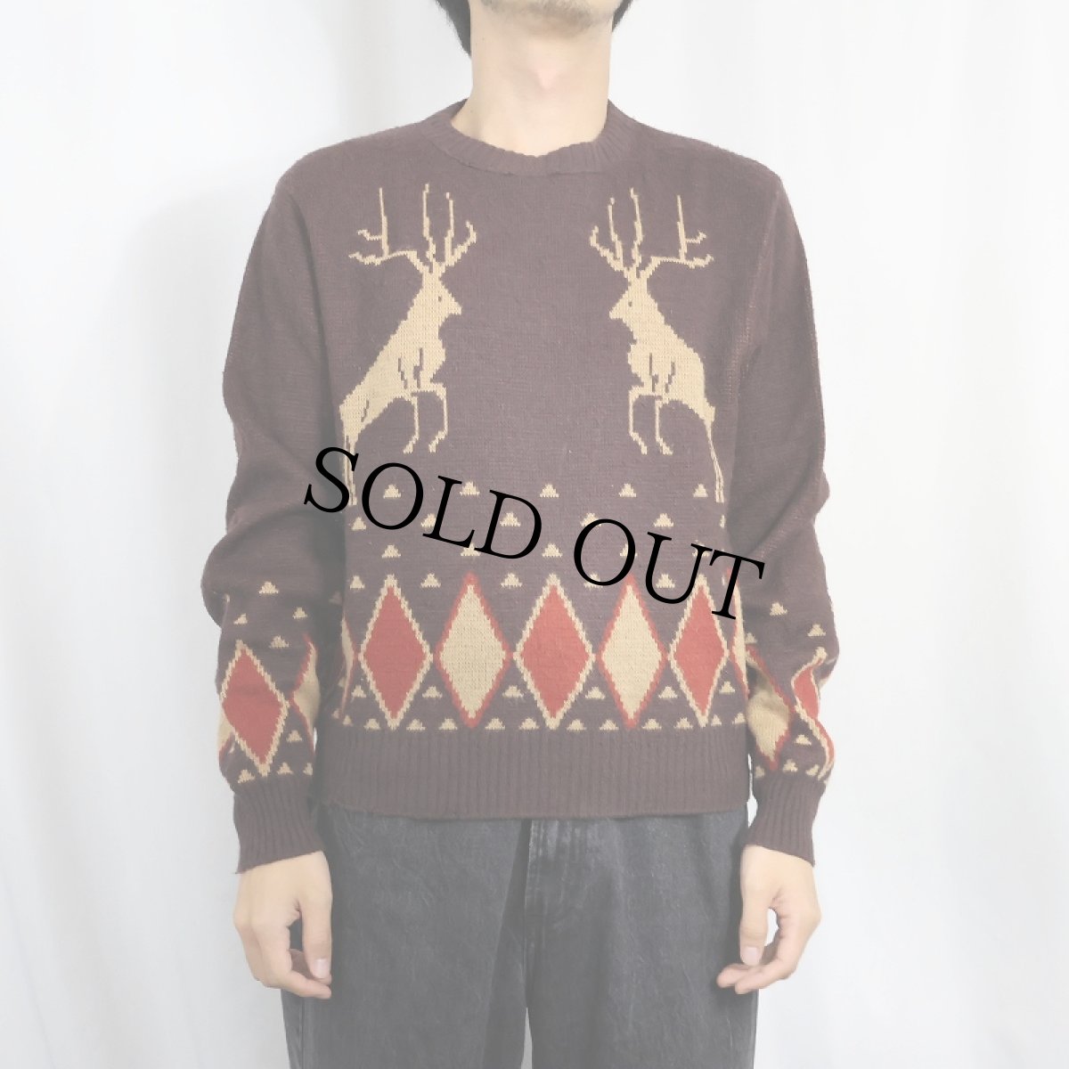 画像3: 60〜70's Orlon by CAMPUS USA製 トナカイ柄 ジャガードアクリルニットセーター XL (3)