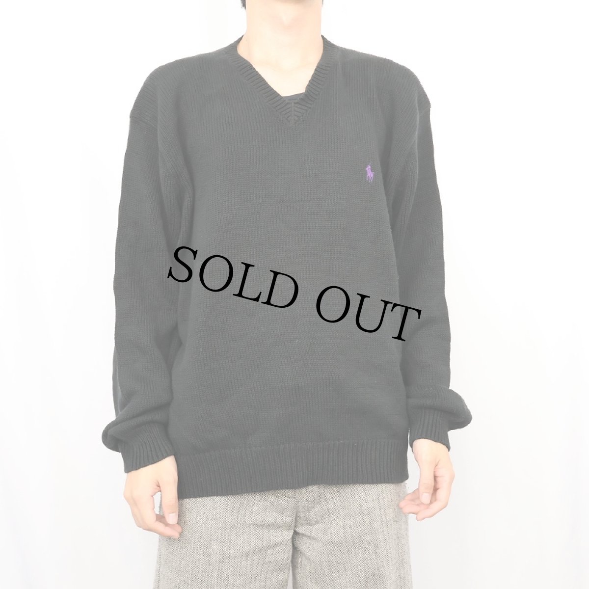 画像2: POLO Ralph Lauren Vネック コットンニットセーター BLACK XL (2)