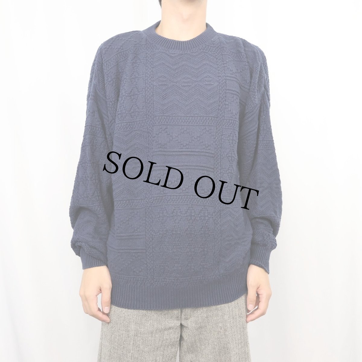 画像2: 90's CURRIER COVE USA製 柄編み コットンニットセーター M (2)