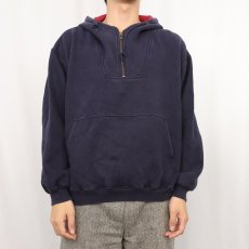 画像2: 90's ORVIS ハーフジップ スウェットフーディー NAVY L (2)