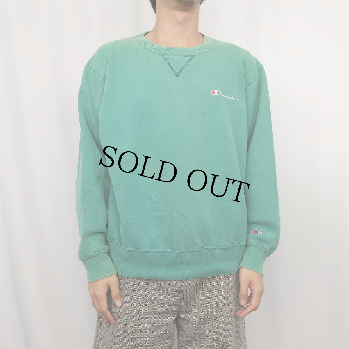 画像2: 80〜90's Champion 青刺繍タグ中期 USA製 ロゴ刺繍 前Vスウェット XL (2)