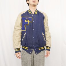 画像2: 70〜80's パッチ付き ウール×レザー スタジャン (2)