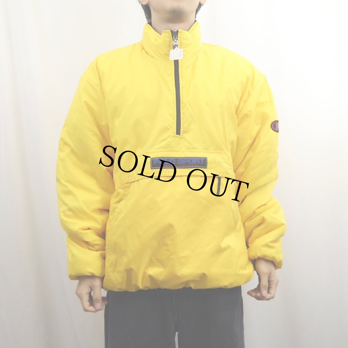 画像5: 90's POLO SPORT Ralph Lauren ロゴパッチ付き 中綿入り リバーシブルプルオーバージャケット L NAVY×YELLOW (5)