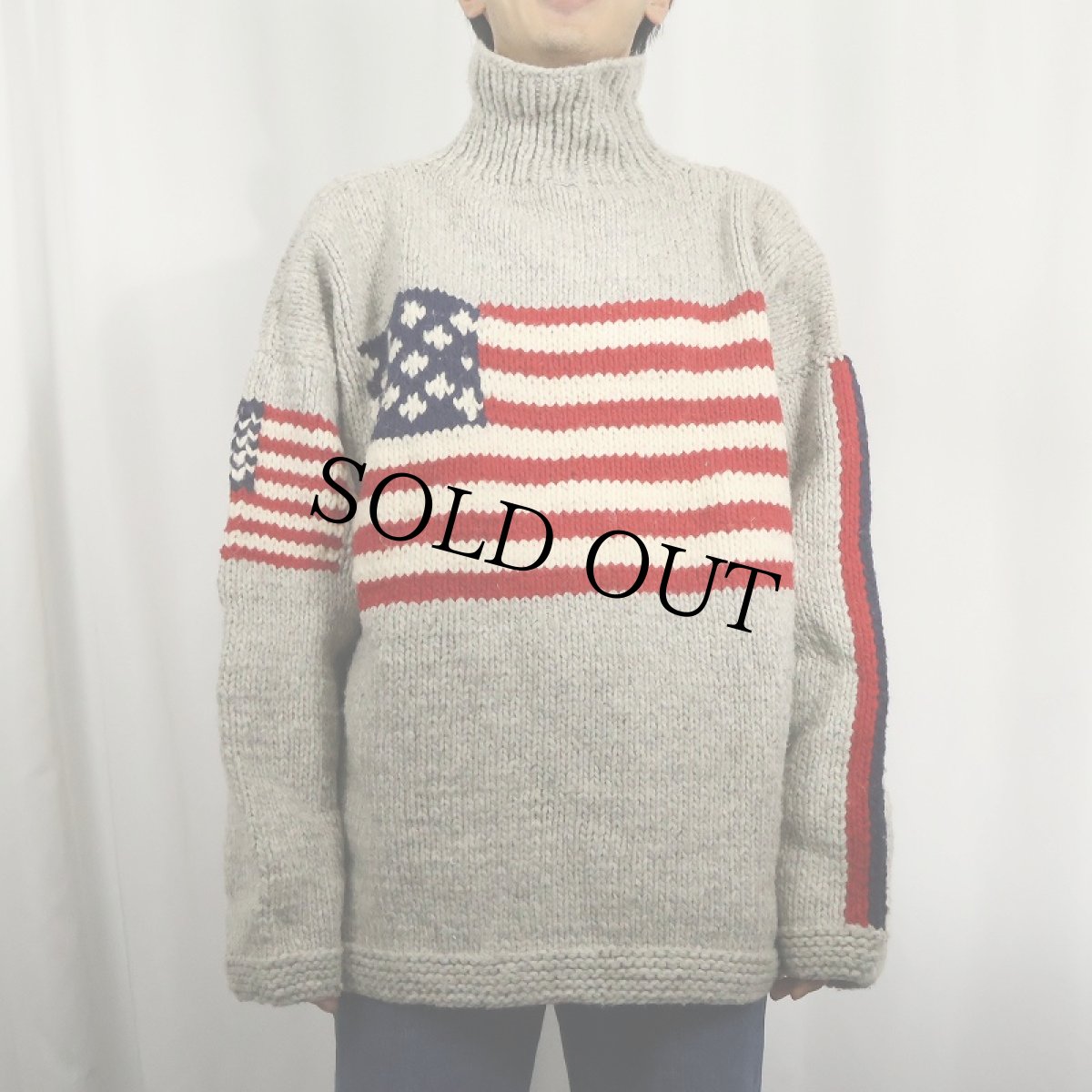 画像2: IMBACOCHA ECUADOR製  星条旗柄 ハイネックウールニットセーター (2)