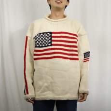 画像2: 星条旗柄 ロールネックウールニットセーター (2)